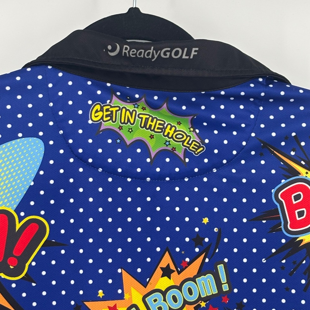 ReadyGOLF Mens Comic Book Boom Bang Pow Polka Dot Golf Polo Shirt Blue XL - Picture 5 of 9